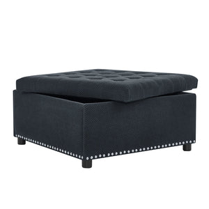 English Elm Storage Ottoman Tufted Nailhead Trim Lift Top Footstool for Living Room or Bedroom Black W5568P447086