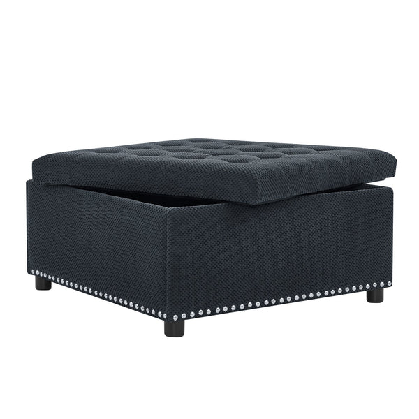 English Elm Storage Ottoman Tufted Nailhead Trim Lift Top Footstool for Living Room or Bedroom Black W5568P447086
