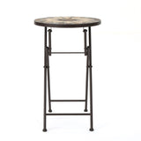 Christopher Knight Home® - Noble House - Silvester Outdoor Beige and Black Stone Side Table with Iron Frame