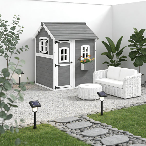 English Elm Toddlers Solid Fir Wood Cottage Playhouse with Windows and Plant Box for Backyard T3971P442846