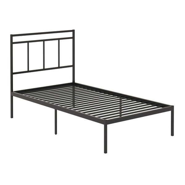 English Elm Twin Metal Platform Bed with Headboard, Black Finish — Space-Saving, Sturdy Support & Under-Bed Storage B356P367950