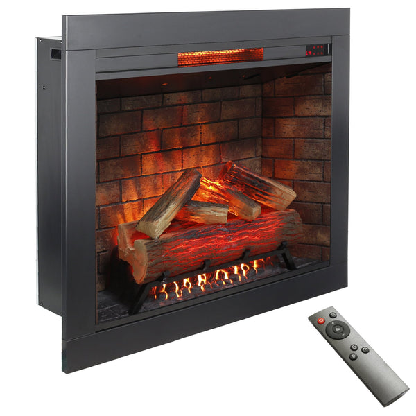 English Elm 33 Inch Infrared Quartz Electric Fireplace Insert with 3d Flame and Crackling Sound W1769P252988