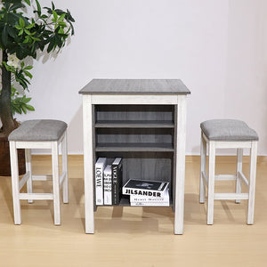 English Elm 3 Piece Counter Height Dining Set with Shelving Cushioned Stools Modern Farmhouse Kitchen Antique Gray,Antique White W2537P369838
