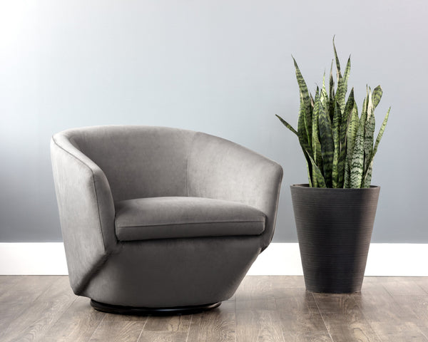 Sunpan Treviso Modern Swivel Lounge Chair with Angular Base - Stylish, Durable, and Easy to Clean Design Antonio Charcoal