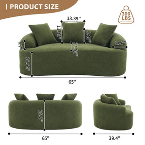 English Elm LY-025S Curved Loveseat Sofa Compact 65" chenille upholstery, 30D foam with spring core, 300lb capacity, 3 pillows, apartment-friendly Antique Green,Green W2231P292604