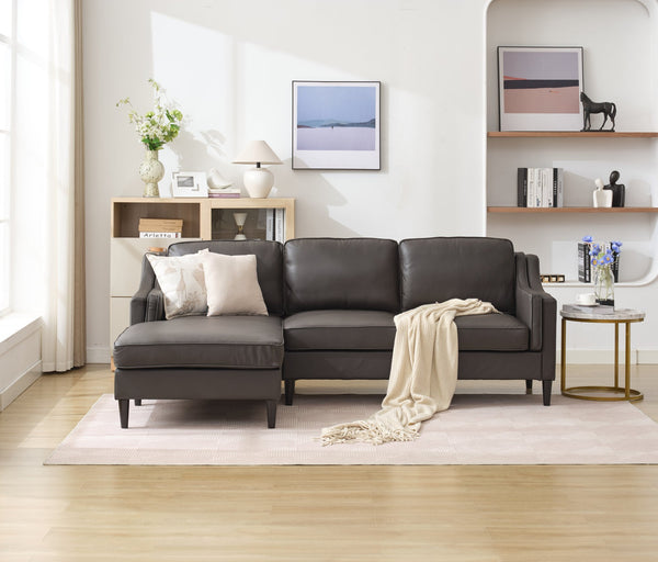 English Elm 94.5 Inch L-Shaped Genuine Leather Sofa With Left Chaise Lounge - Modern Espresso Elegance For Home W791S00023