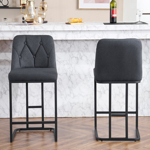 English Elm Set Of 2 Modern Upholstered Bar Stools With Button-Tufted High Back For Kitchen Or Dining Room Comfort W1901P225272-GIGA