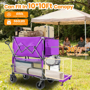 English Elm 55" Double Decker Collapsible Wagon 560lb Capacity Alloy Steel Frame All-terrain Wheels Purple W2932P405187