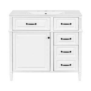 English Elm 36-Inch Modern Bathroom Vanity With Ceramic Sink, Durable Wood Frame, Adjustable Storage & Sleek Design N725P350849K
