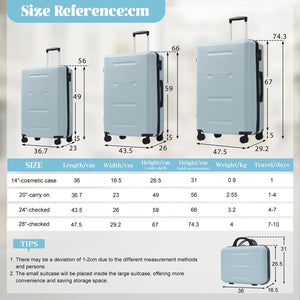 English Elm 6 Piece Hardshell Abs Travel Set with Spinner Wheels Combination Lock and Toiletry Bag Light Blue N732P391465N
