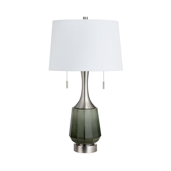 Crestview Collection Transitional Table Lamp - Elegant Deep Green Faceted Glass With Brushed Nickel Accents & Twin Pulls   Cvazbs111
