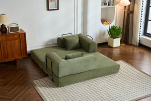 English Elm 59'' Corduroy Convertible Floor Sofa Sleeper with Bolster Pillow for Small Spaces Green W3434P406617