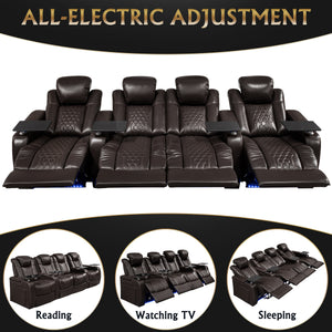 English Elm 124.4"power Recliner Set Nappa Leather Home Theater Seating with Rgb Led Charging W3819S00104