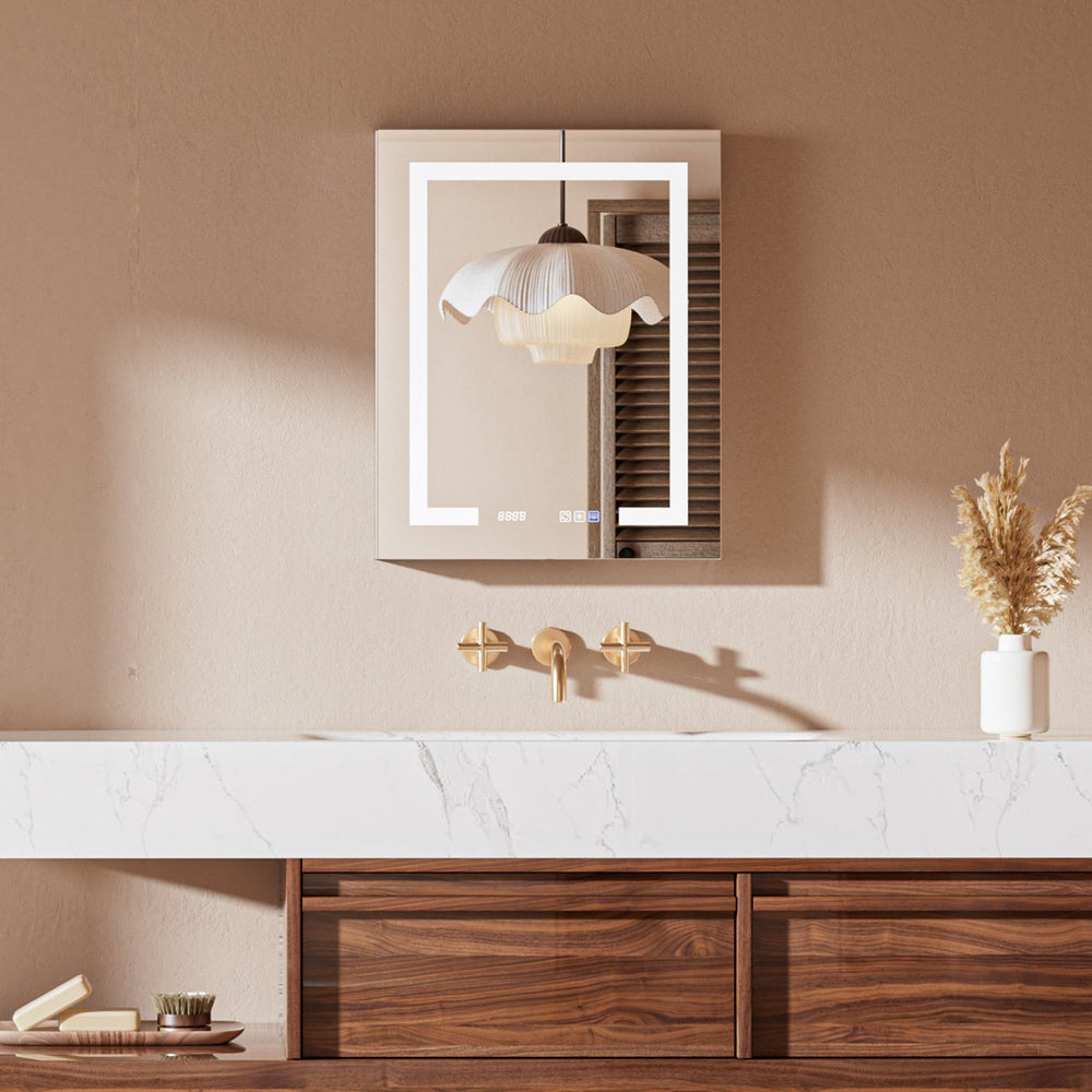 English Elm Bathroom Aluminum Medicine Cabinet with Led Dimmer Anti-fog Clock and Usb Charging Ports W5609P461277