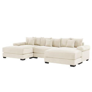 English Elm 130" Cloud Modular Sectional Sofa - Plush Corduroy, Ergonomic Design, Configurable With Ottoman, Cream W714S01289