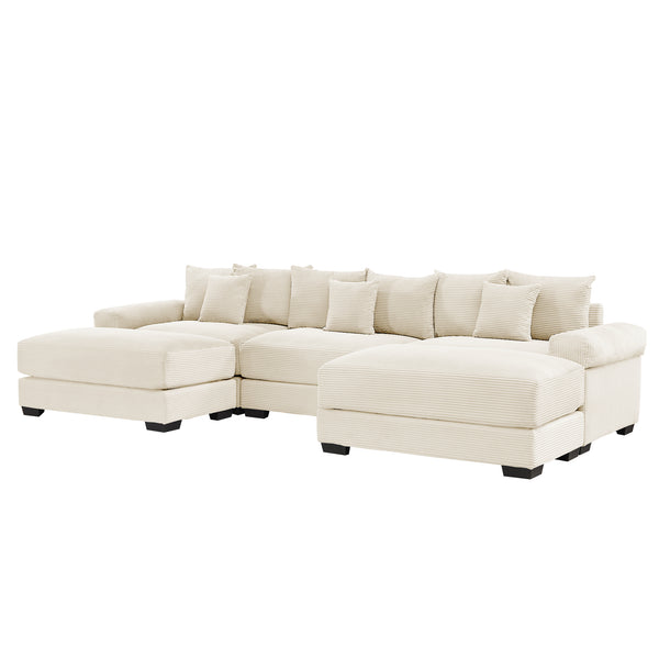 English Elm 130" Cloud Modular Sectional Sofa - Plush Corduroy, Ergonomic Design, Configurable With Ottoman, Cream W714S01289