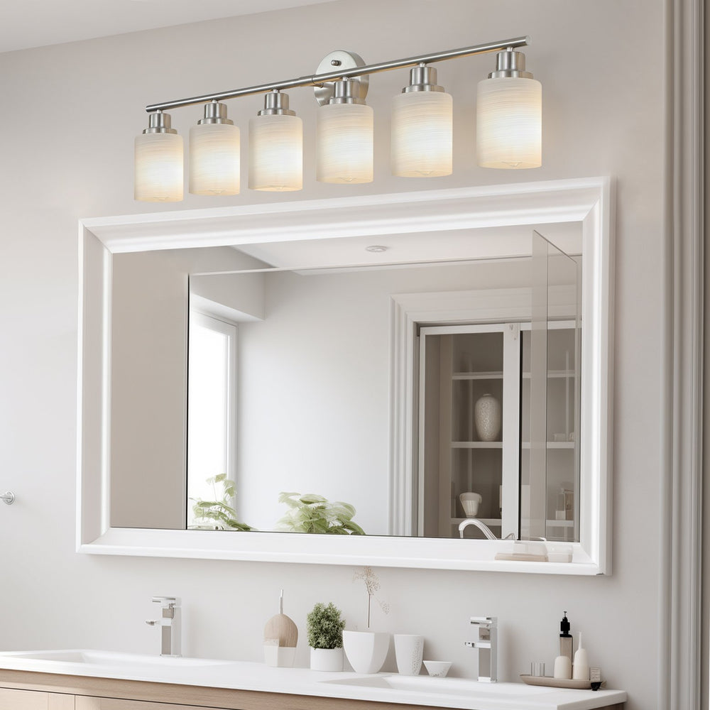 English Elm 39" Modern 6-Light Vanity Wall Sconce With Frosted Glass Shades For Stylish Bathroom Or Hallway Lighting W2312P374811