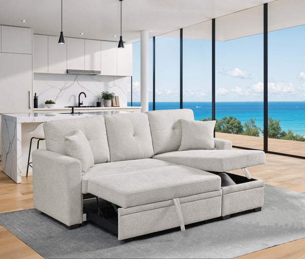 English Elm 76.5" Chenille Tufted Sectional Sleeper Sofa with Reversible Chaise and Hidden Storage B2748S00005