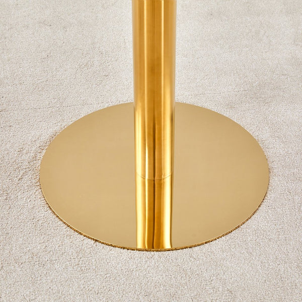 English Elm 31.5 Inch Round Dining Table Dark Grain Mdf Top Metal Base for Small Spaces White+Gold W1151P235231