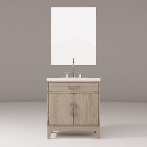 English Elm Grey Oak Single Bath Vanity with White Quartz Top, 30" W, Mirror & Chrome Faucet Set, Durable Finish B2731S02006