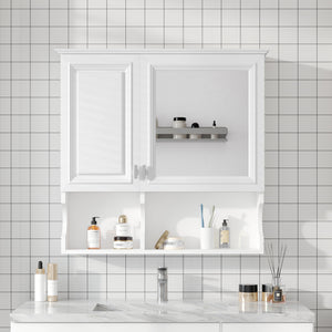 English Elm 30 30 Inch Mirror Medicine Cabinet with Half-Moon Design, Soft-Close Hinges, Open Shelf & Solid-Wood Frame White N710P322812K
