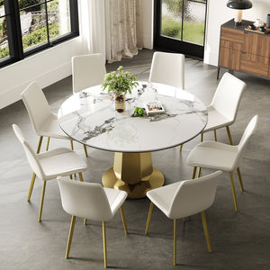 English Elm 53 Inch Round Smoked Glass Dining Table with Gold Steel Base Seats Eight W2700S00092