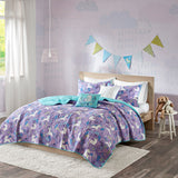 Urban Habitat Kids Lola Casual Unicorn Reversible Cotton  Quilt Set with Throw Pillows UHK13-0053 Purple