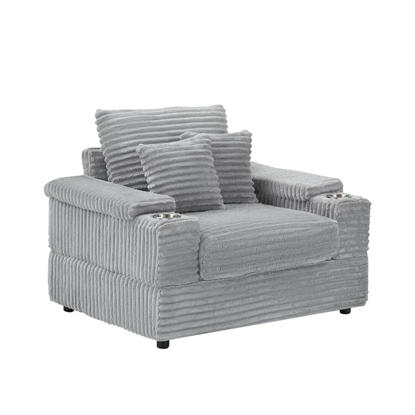 English Elm This Corduroy Single Seat Armchair with Storage Ottoman and Built-in Cup Holders Gray W1278S00077