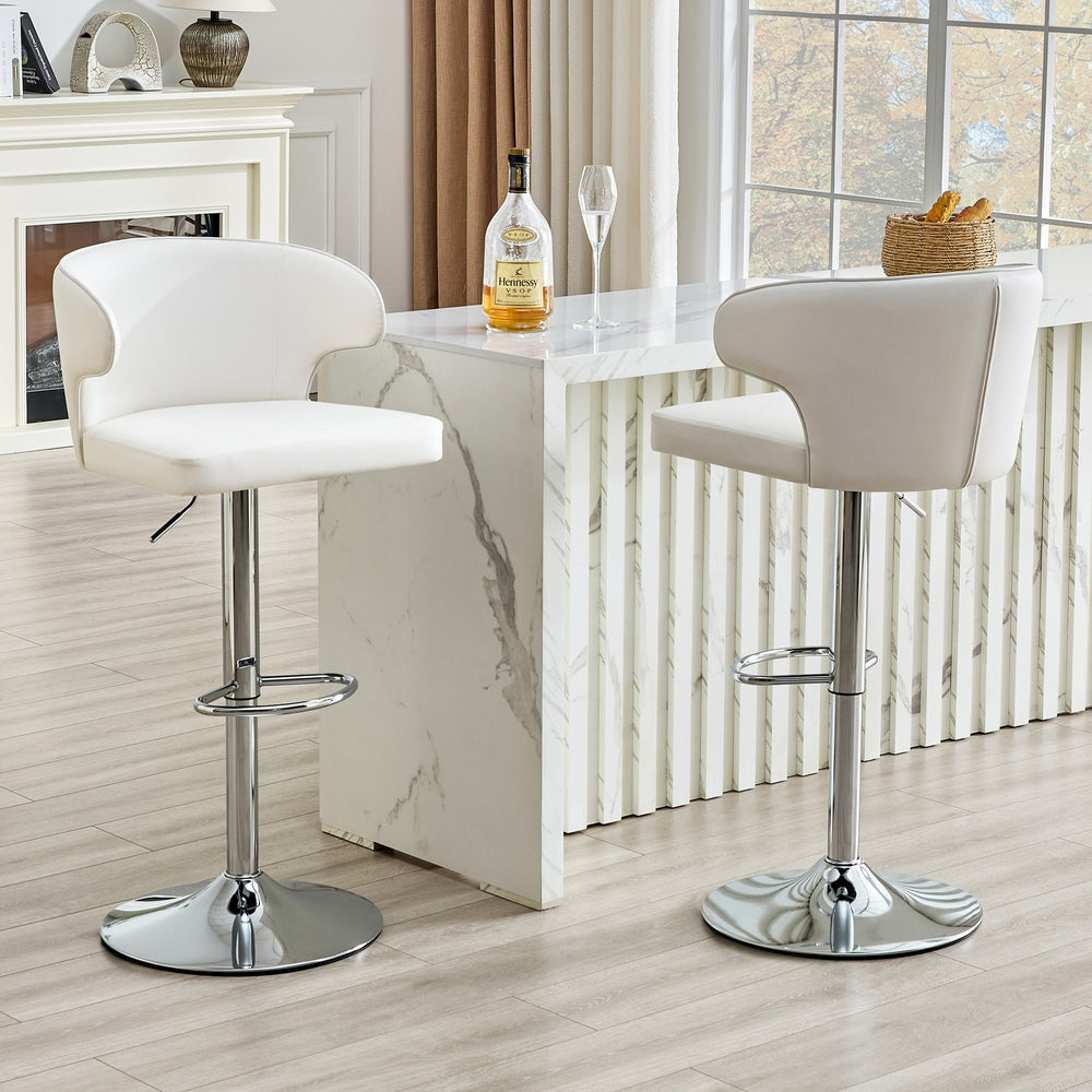 English Elm Modern Oil-wax Upholstered Swivel Barstools with Ergonomic High Back for Kitchen Islands White+Silver W2920P419848