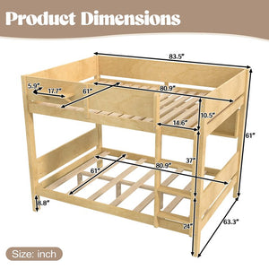 English Elm Queen Over Solid Pine Bunk Bed with Built in Shelves and Tray for Guest Rooms Natural W5305S00009