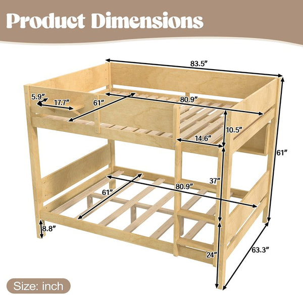 English Elm Queen Over Solid Pine Bunk Bed with Built in Shelves and Tray for Guest Rooms Natural W5305S00009
