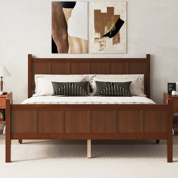 English Elm Queen Platform Bed Shaker Farmhouse Style with Vertical Slat Headboard and Wood Grain Finish Dark Walnut N733P422480P