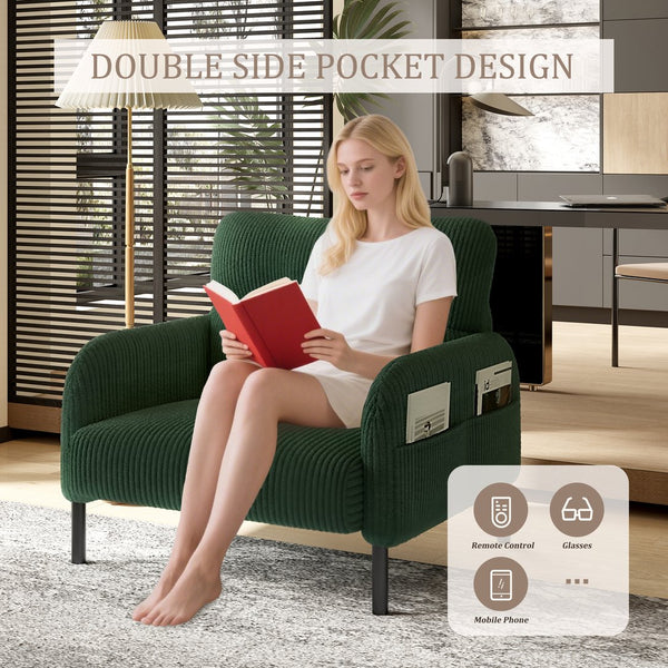 English Elm United We Win Corduroy Accent Chair Wide Seat Foam Cushion Living Room Lounge Emerald W1568P386163