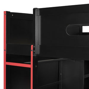 English Elm Full Size Gaming Loft Bed with Rgb Lighting Desk Wardrobe and Built-in Storage Red LT100261AAR
