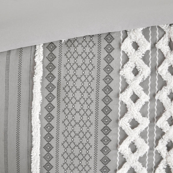 English Elm Cotton Imani Printed Chenille Comforter Set Full/Queen — Mid-Century Geometric Texture, OEKO-TEX Certified, Soft breathable cotton Gray 21.65 L x 22.83 W x 10.63 H B035128799