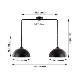 English Elm 41" Industrial Modern Black Double Pendant Light – Adjustable Matte Iron Ceiling Lamp, 2xE26, 60W Each, Hard-Wired, Ideal for Dining, Kitchen, Living Room W1340P251921