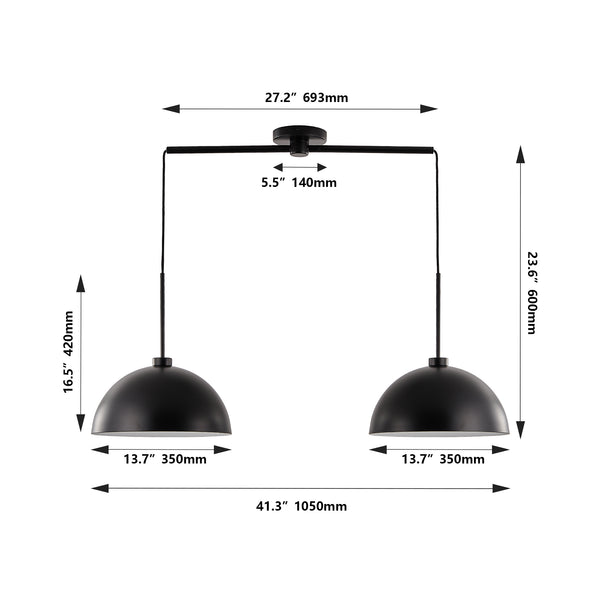 English Elm 41" Industrial Modern Black Double Pendant Light – Adjustable Matte Iron Ceiling Lamp, 2xE26, 60W Each, Hard-Wired, Ideal for Dining, Kitchen, Living Room W1340P251921