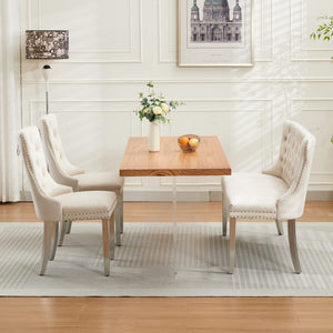 English Elm Velvet Wingback Dining Bench Tufted Two Seat Mid Century Modern Brushed Steel Base Beige W1143P406980