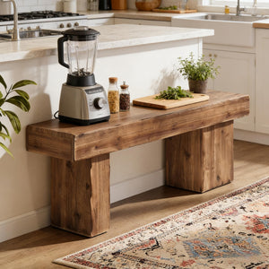 English Elm Hall Entryway Bench Solid Fir Wood Rustic Farmhouse Seat with Asymmetrical Legs T3971P453187