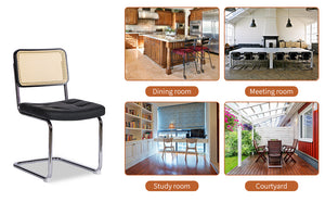 English Elm Dining Chairs Set of 4 Velvet Seat Woven Rattan Back Chrome Cantilever Frame Black W2105S00007