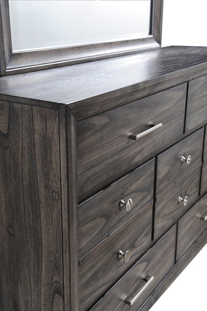 English Elm 1pc Modern Geometric Chest of Drawers with High-Gloss Finish, Sleek Hardware, Spacious Storage and Style Gray 61.14 L x 19.09 W x 40.94 H B2741P326135