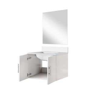 English Elm Glossy White Single Bath Vanity With Quartz Countertop & Frameless Mirror For Modern Spaces B2731S00747