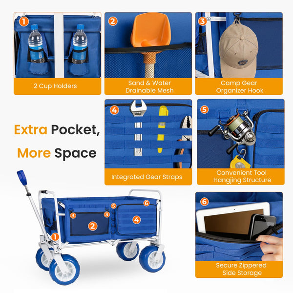 English Elm Beach Wagon Heavy Duty Folding Cart with 500lb Capacity and All Terrain Pvc Wheels W2932P412003