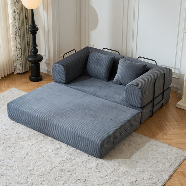 English Elm 59'' Corduroy Floor Sofa Convertible Sleeper with Bolster Pillow for Studio Living Gray W3434P449859