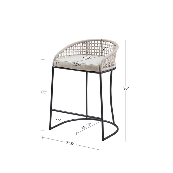 JLA Home Madison Park - Woven Counter Stool with Padded Upholstered Seat, Woven Rope Back & Iron Base — Coastal Appeal MP104-1110