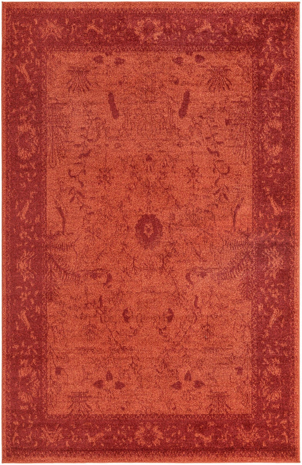 Unique Loom La Jolla Floral Machine Made Floral Rug Rust Red, Rust Red 6' 1" x 9' 0"