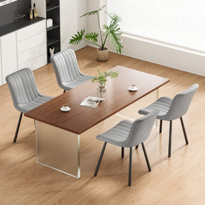 English Elm Dining Chairs Set of 2 Grey Faux Leather with Spindle Back, Adjustable Feet, Metal Legs—Mid‑Century Chic T3623P409233