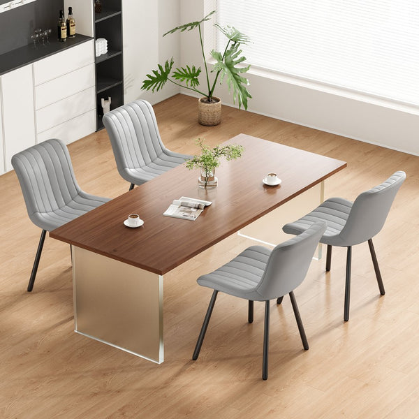 English Elm Dining Chairs Set of 2 Grey Faux Leather with Spindle Back, Adjustable Feet, Metal Legs—Mid‑Century Chic T3623P409233