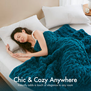 JLA Home Madison Park - Throw Luxurious Ruched Faux Fur Throw with Plush Faux Mink Reverse, Machine Washable, OEKO‑TEX Certified Teal MP50-3093