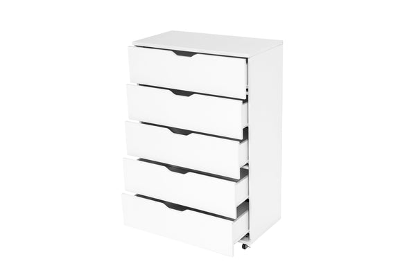 English Elm White Five Drawer Rolling Storage Cabinet with Sleek Cutout Handles for Any Room B372P407630